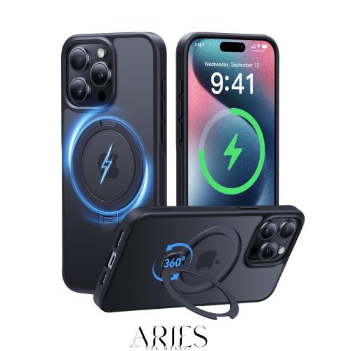 【2025最高傑作＆定点360度回転】CASEKOO iPhone 15 Pro Max 用 ケース 超強磁力 米軍MIL規格 耐衝撃 高耐久性【横縦両立・角度調整】指紋