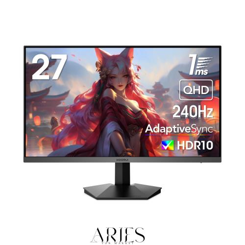 KOORUI ゲーミングモニター 240Hz 27インチ WQHD 1ms ゲームモニター PIP Adaptive Sync G-SYN対応 HDMI×2 DP VESA アイケア GN05