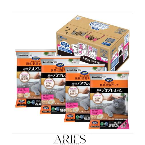 ニャンとも清潔トイレ 猫砂 脱臭・抗菌チップ 超快デオプレミアム 小さめの粒4.4L×4個