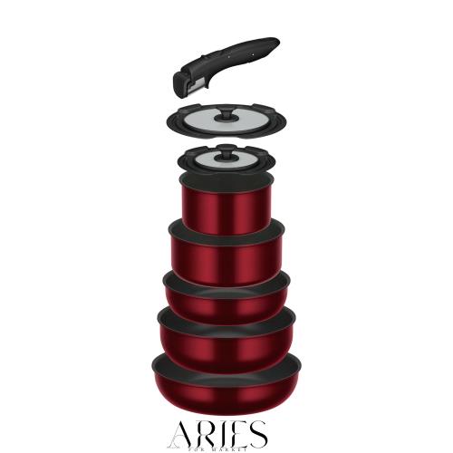 サーモス デュラブルシリーズ 取っ手のとれるフライパン8点セットDA IH・ガス対応 ディープレッド フライパン・鍋は食洗機対応 KSD-8A DR