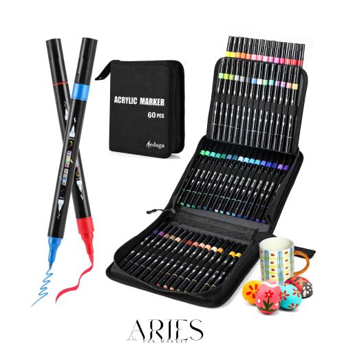 アクリルマーカーペン セット 60色 収納バッグ付き カラーペン 水性ペン 毒性無し 防水 速乾 耐光 太細両端 プラ板/ガラス/陶器/木材/布/ 4,481円