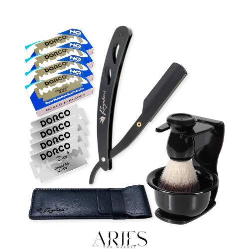 Kazakiri 感動深剃り カミソリ 【プロ理容師が監修】 髭剃り 顔剃り 替刃80刃（40枚）＆シェービングセット付き 西洋剃刀 メンズ ブラックの通販は 6,074円