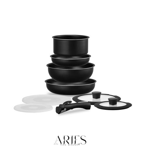 アイリスオーヤマ 取っ手のとれる 鍋 フライパンセット 9点セット ガス火専用 ダイヤモンドコートパン 軽量 こびりつきにくさ長持ち オーの通販は