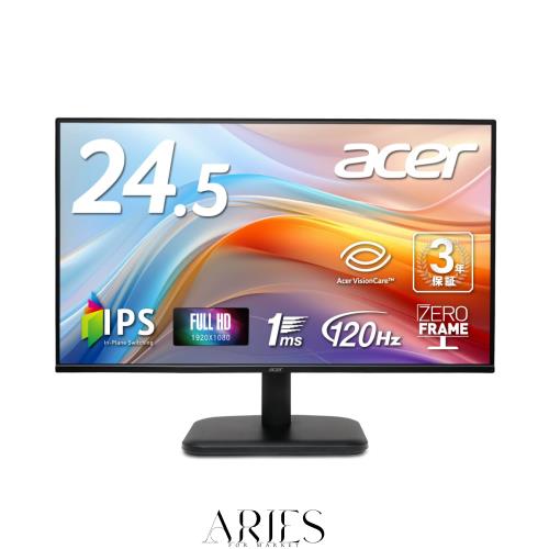 Acer モニター 24.5インチ フルHD 非光沢 IPS 120Hz 1ms(VRB) sRGB 99% AdaptiveSync HDMI 1.4 ミニD-Sub 15ピン スピーカー・ヘッドフォ