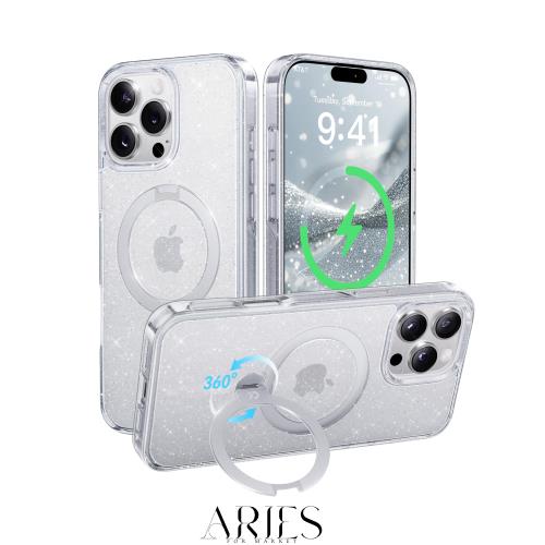 【透き通る上質感・定点360°回転】CASEKOO iPhone 16 Pro Max 用ケース キラキラ クリア 米軍規格保護 フィット感 MagSafe対応 最大25W