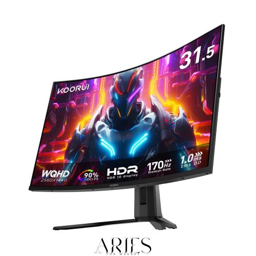 KOORUI ゲーミングモニター WQHD 32インチ 170Hz 1ms 1500R 湾曲 