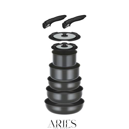 【Amazon.co.jp 限定】サーモス デュラブルシリーズ 取っ手のとれるフライパン9点セットDA IH対応 グレー KSD-9A GY