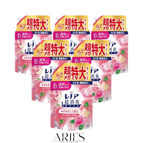 レノア Lenor 超消臭1WEEK 柔軟剤 みずみずしく香るフローラル＆ピーチの香り 詰め替え 1900mLｘ6袋 [大容量] [ケース品]