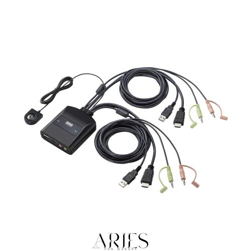 サンワサプライ HDMI KVM 切替器 2台用 4K@60Hz 手元スイッチ ケーブル一体型 エミュレーション非搭載 Windows/Mac/Linux対応 SW-KVM2WHU