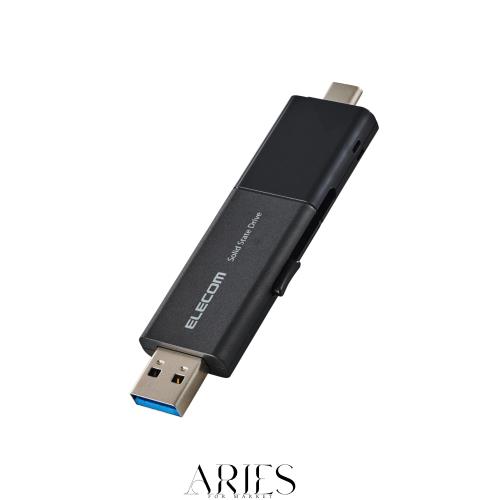 エレコム 外付けSSD 500GB USB3.2 (Gen1)対応 スライド式 Type-C/Type-A コネクタ iPhone/iPad 対応 ブラック ESD-EAWB0500GBK