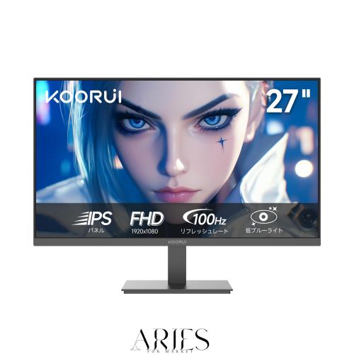 KOORUI モニター 27インチ pcモニター 100Hz フルhd 液晶ディスプレイ IPSパネル非光沢 アイケア・ブルーライト軽減/傾き調整/HDMI＋VGA