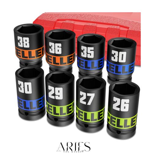 Arwealxs 8本 ディープソケット 19mm 3/4 インパクトソケットセット 26mm-38mm 六角ソケットセット 自動車整備 から日曜大工