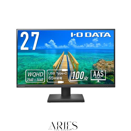 IODATA モニター 27インチ WQHD 100Hz Type-C給電 USBハブ 搭載 AASパネル 非光沢 ブラック (HDMI×1/DisplayPort×1/USB-C×1/USB-A×3/