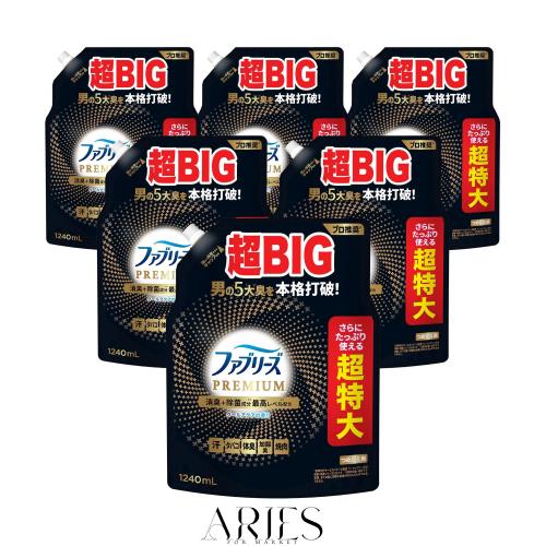 ファブリーズ 消臭スプレー PREMIUM 消臭＋除菌成分最高レベル配合 衣類・布製品用消臭剤 クールアクアの香り 詰め替え 超特大 1240mL×6