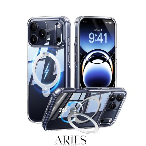 【透き通る上質感・定点360°回転】CASEKOO iPhone 17 Pro 用ケース クリア 耐黄変 横縦両立 角度自在 MagSafe対応 米軍規格保護 耐衝撃