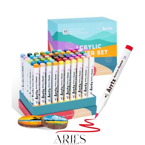 Arrtx アクリルペイントマーカー 60色 風景描写向けセット 自然色特化 ブラシチップ 速乾 耐水 布/木/キャンバス対応 DIYクラフト ロック