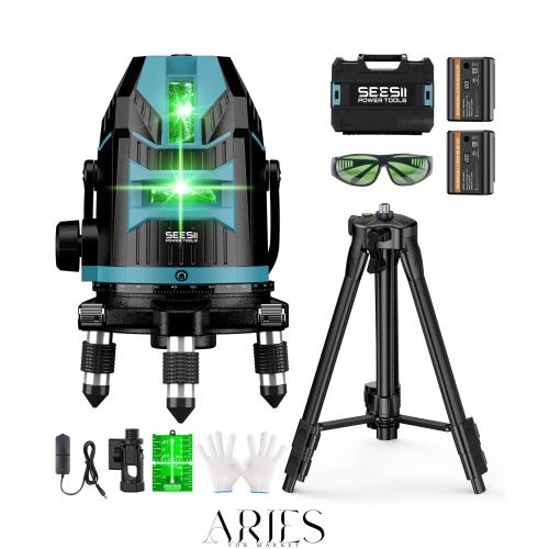 【2026最新改良】SEESII レーザー墨出し器 グリーンレーザー 5ライン 墨出し 三脚とエレベーター1台2役 電量LCDディスプレー搭載 明るさ