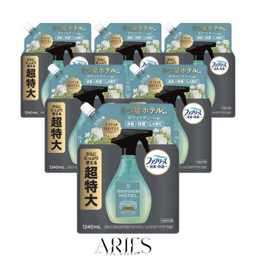 レノア ファブリーズ 消臭・除菌 5つ星ホテル推奨 衣類・布製品用消臭剤 HAPPINESS HOTEL ホワイトティーの香り 詰め替え 1240mL×6袋 [