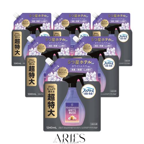 ファブリーズ レノアハピネスミスト 衣類・布製品用消臭スプレー ホワイトムスクの香り 消臭・除菌 5つ星ホテル推奨 詰め替え 1240mL×6