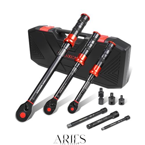 DURAXIONトルクレンチ セットプレセット型 9点組 レッド 差込角 3/8 9.5mm 5-60N.m,1/2 12.7mm 20-220N.m,1/4 6.35 mm 1-25N.m 自転車 バ