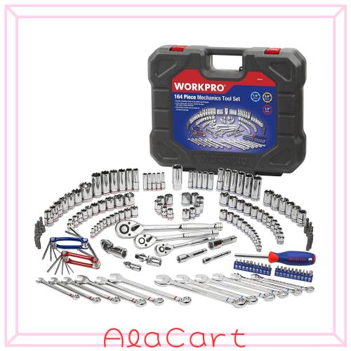WORKPRO ソケットレンチセット インチ工具セット ハーレー ラチェットレンチ 自動車 バイク 整備 メンテナンス 164点組