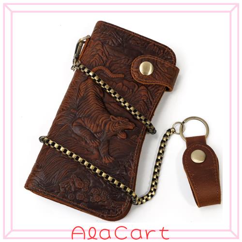 [Luufan] 本革 長財布 メンズ 虎型押し チェーン付き 財布 レザー スマホ対応 二つ折り財布 虎 ウォレット バイカーズ ロングウォレット