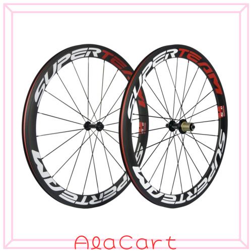 SUPERTEAM 50mm クリンチャーホイールセット 700c カーボン ホワイト/レッド