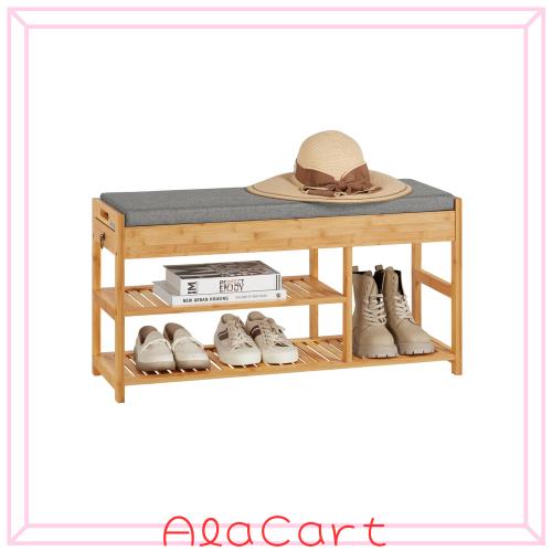 SoBuy 玄関ベンチ 収納ベンチ シューズラック 収納スツール 靴収納 竹  