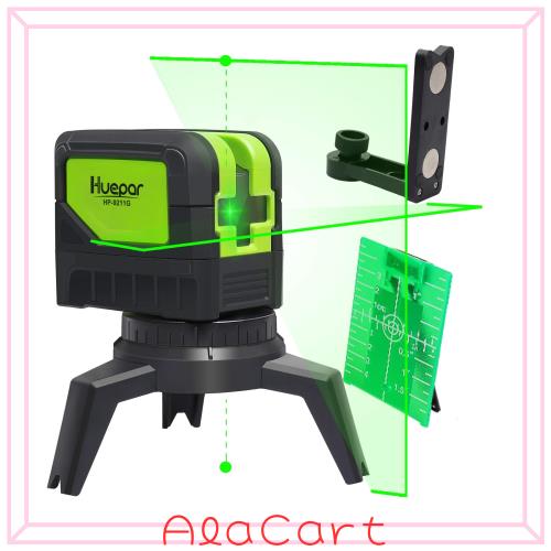 Huepar 2ライン グリーン レーザー墨出し器 2ポイント 緑色 クロスラインレーザー 自動水平調整機能 高輝度 ライン出射角110°＆180° 地