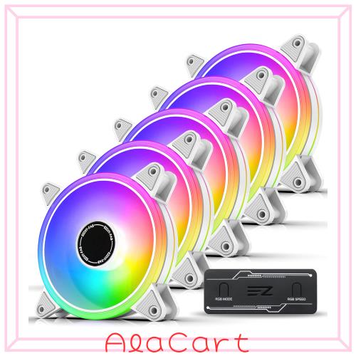 EZDIY-FAB ARGB ホワイトPCケースファン PWM自動制御 静音 高性能 ファンハブ付き 5V3ピンマザーボード同期 Aura Syncに対応 - 5本1セッ