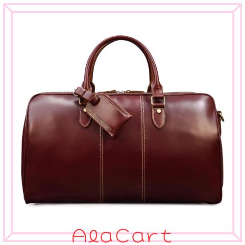 [Luufan] 本革 ボストンバッグ メンズ 大容量 光沢 レッド レザー トラベルバッグ 男女兼用 ラウンドファスナー コルフバッグ 鞣しレザー