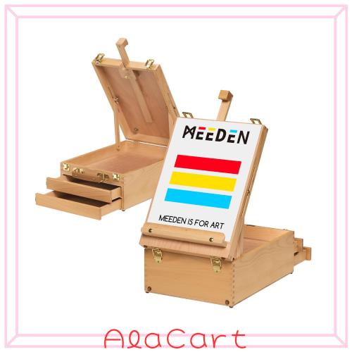 MEEDEN 卓上イーゼル ブナ木製 収納ボックス付き 引き出し付き 高さ調節 角度調節 折りたたみ式 携帯便利 最大63cmのキャンバスを収容で