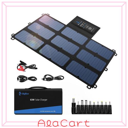 BigBlue ソーラーパネル 63W 折りたたみ式 ソーラーチャージャー ソーラー充電器 ４つ出力ポート(19V DC出力+5V USB出力+USB-C) 23.5%高