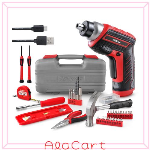 Hi-Spec 35点 工具セット 3.6V 電動ドライバー ドリルセット付き ベーシックツールセット 穴あけ 軽量USB充電式ドライバー 家庭用ツール