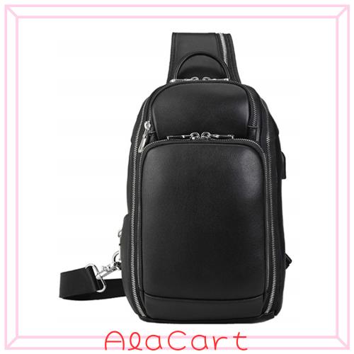 LANNSYNE 本革 ボディバッグ ワンショルダーバッグ メンズ ナッパレザー 大容量 USBポート iPad対応 多機能 斜め掛けバッグ カジュアル