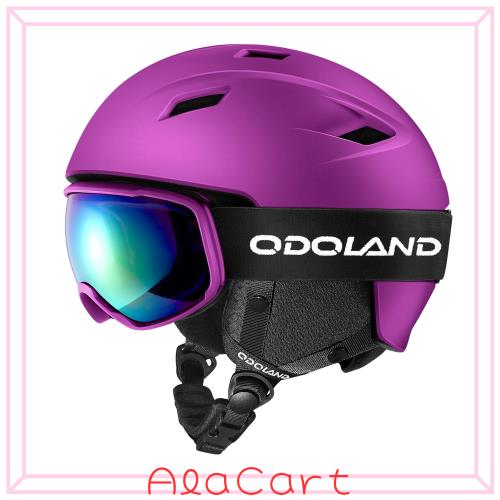 Odoland スキーヘルメットセット ゴーグル付き スノーボードヘルメット ダイヤル式サイズ調整 メガネ対応 ダブル球面レンズ 防風 曇り止