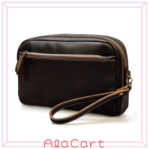 [Luufan] クラッチバッグ 本革 メンズ レトロ ダークブラウン チェーン付き セカンドバッグ 耐久 レザー 2way 紳士用