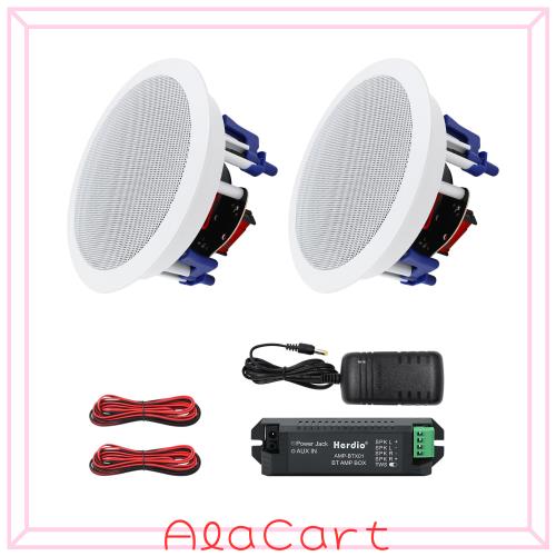 Herdio 300W Bluetooth 天井埋め込み型スピーカー 2ウェイ/ラウンド型/1本 ホワイト 18.5cm 8Ω 天井スピーカー