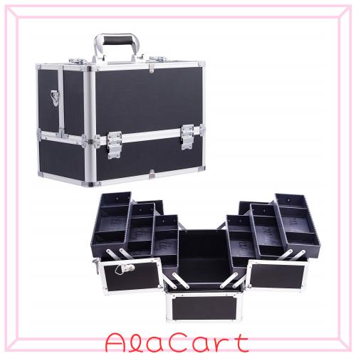 Hapilife メイクボックス PUレザー コスメボックス 化粧箱 大容量 化粧品収納ボックス ショルダー付き 6つトレイ 幅37cm ブラックの通販は