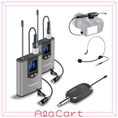 Alvoxcon ワイヤレスマイク UHF ピンマイク ワイヤレス ヘッドセットマイク クリップマイク ハンズフリーマイク 無線マイク 動画撮影 録