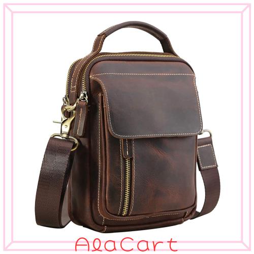 [Masa Kawa] 雅革 ショルダーバッグ メンズ 本革 牛革 斜め掛けバッグ ミニショルダーバッグ 鞄 レザー 通勤 通学 アウトドア (ダークブ