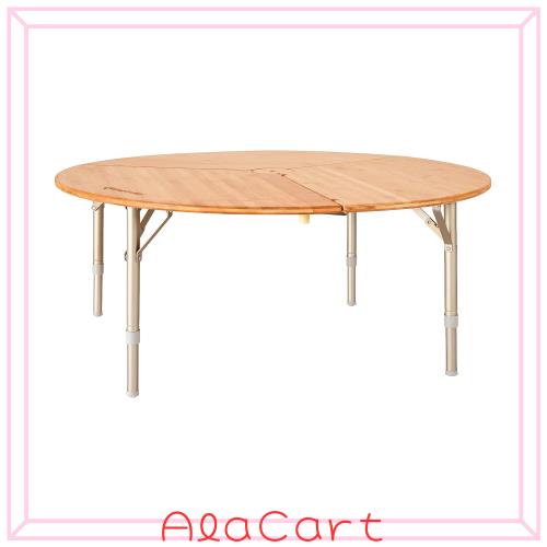 KingCamp アウトドア テーブル ワンポールテントテーブル 丸テーブル 高さ調整可能 3折 竹製 キャンプ 折りたたみ ローテーブル コンパク