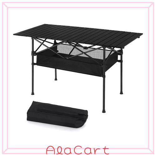 BAROKURO アウトドア ロールテーブル 折りたたみ テーブル キャンプ ピクニック アルミテーブル キャンプ コンパクト 棚 フィールドホッ