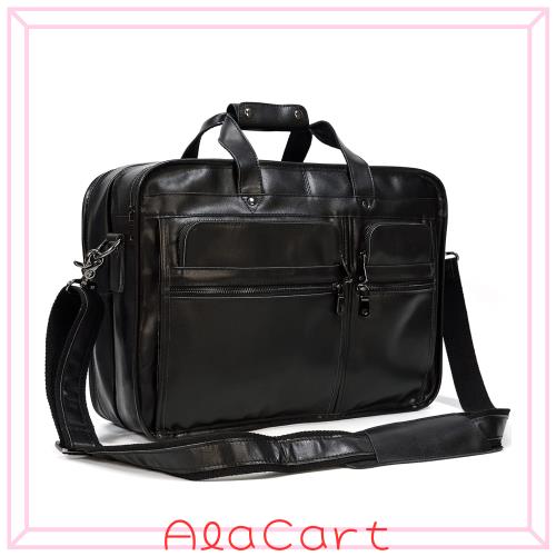 [Luufan] ブリーフケース 本革 メンズ ブラック 光沢 高級レザー 撥水 ビジネスバッグ 大容量 2way 15.6インチPC収納 自立 通勤バッグ