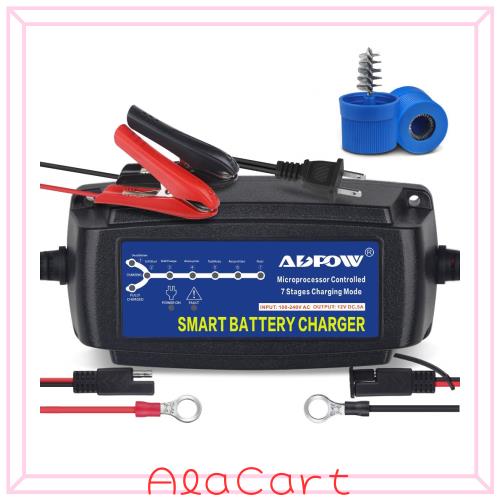 12V バッテリー充電器 5A バッテリーチャージャー 15-120Ah用 メンテナンス充電器 サルフェーション除去 7段階全自動充電 LED表示 過電圧の通販は