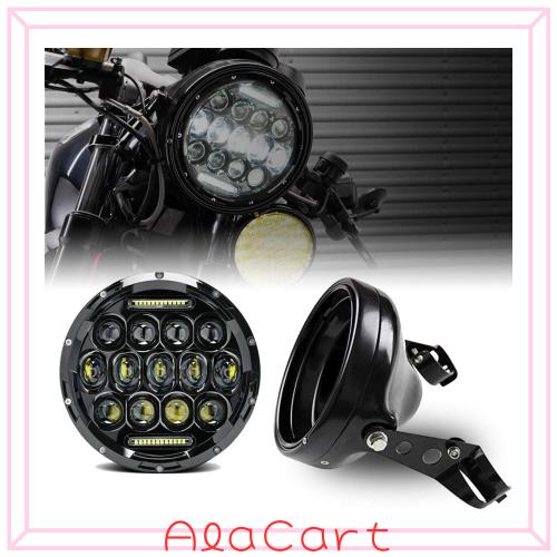 Samman ヘッドライト7インチ ledヘッドライト シェル付きハーレー DRL付き Hi/Loビーム ホワイト明るい 防水75W ハーレー、ヤマハ、ホン