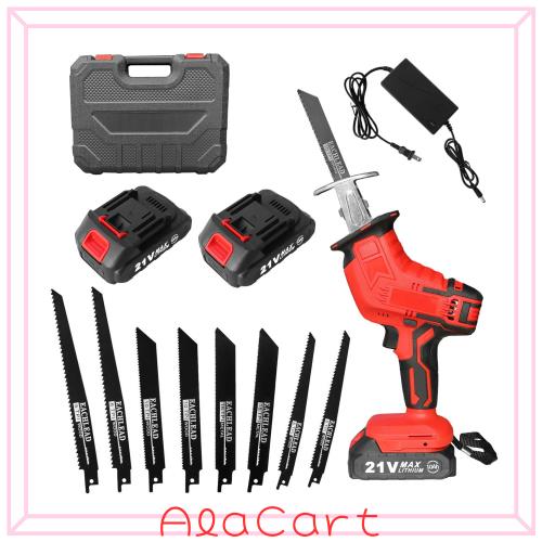 レシプロソー 電動のこぎり 21V充電式レシプロソー 無段変速 2個リチウムイオンバッテリ1.0Ah 替刃8本 ストローク 金属切断、木工切断、