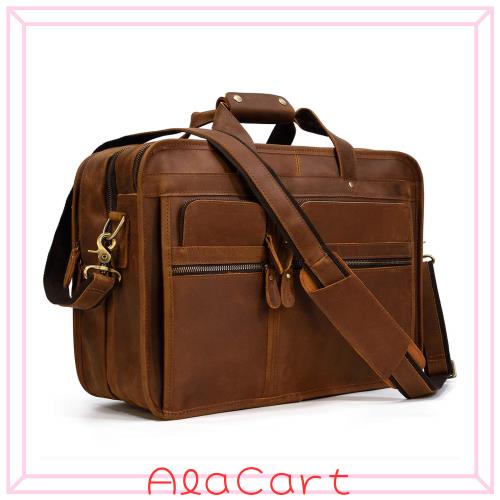 [Luufan] ビジネスバッグ 本革 メンズ 大容量 3収納室 ビジネス鞄 16インチ対応 底鋲付き 耐久 ブリーフケース 自立可 牛革 通勤鞄 出張