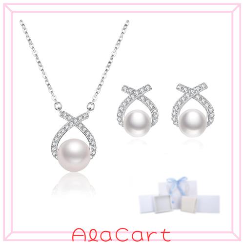 [Free bird] ネックレス ピアス セットレディース クロス ペンダント パール ピアス セット シルバー925 金属アレルギー対応 女性 誕生日