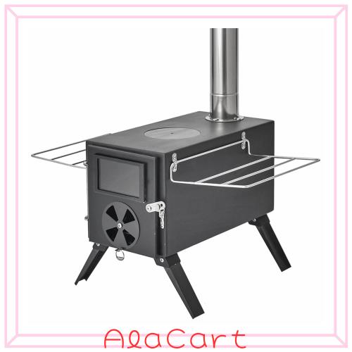 Anlik 薪ストーブ アウトドア調理 暖炉 キャンプ テント 煙突付き (ブラック/鉄製)